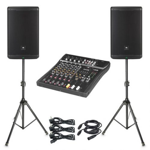 Musikanlage 2 mit JBL Boxen, Mixer, Boxenständern; Geräteansichten; zu mieten bei VEITLIGHT® in Berlin Lichtenberg