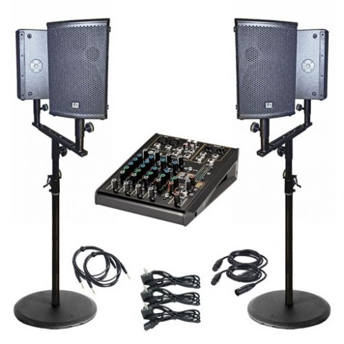 Musikanlage 5 für Sprachübertragung mit 4 Lautsprechern, Mixer; Geräteansichten; zu mieten bei VEITLIGHT® in Berlin Lichtenberg